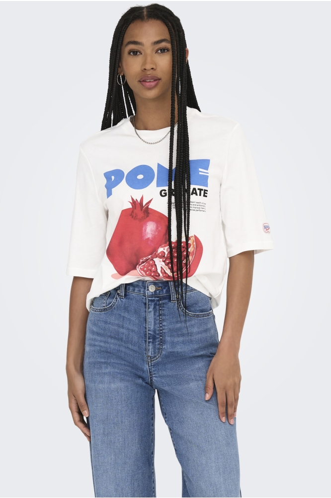 ONLPHOEBE S/S FRESH TOP BOX JRS 15351369 CLOUD DANCER/POMEGRANATE